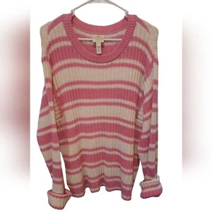 St. John's Bay Sweater Womans XL Pink White Striped Crew Neck Pullover Comfort - Picture 1 of 9