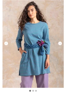 69$ new Gudrun Sjoden sz XL dress 100%organic cotton Striped long tunic Pockets - Picture 1 of 7