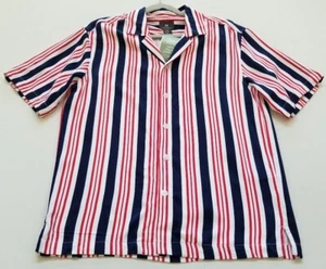 NEW H&M Button Up Shirt Men’s Extra Small XS Blue Red Striped Short Sleeve Relax - Imagen 1 de 10