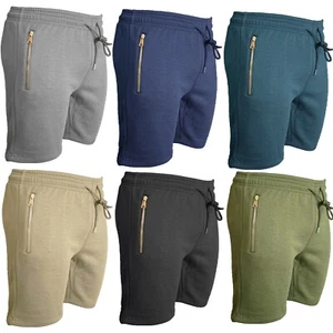 Mens Plain Fleece Shorts Jersey Zips Elasticated Gym Sweat Jogger Jogging New - Picture 1 of 6