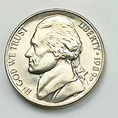 1989 D Jefferson Nickel - BU Coin Pulled from an OBW Roll Cover