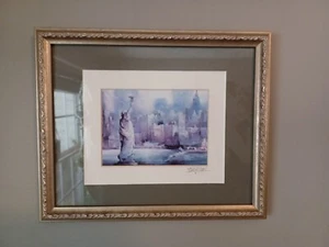 Framed Watercolor Painting, Ling Yun New York Lady Statue of Liberty - Picture 1 of 5