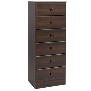 Dark Brown Wooden 6 Drawer Tall Dresser Chest Drawers Clothes Storage Cabinet - Picture 1 of 6