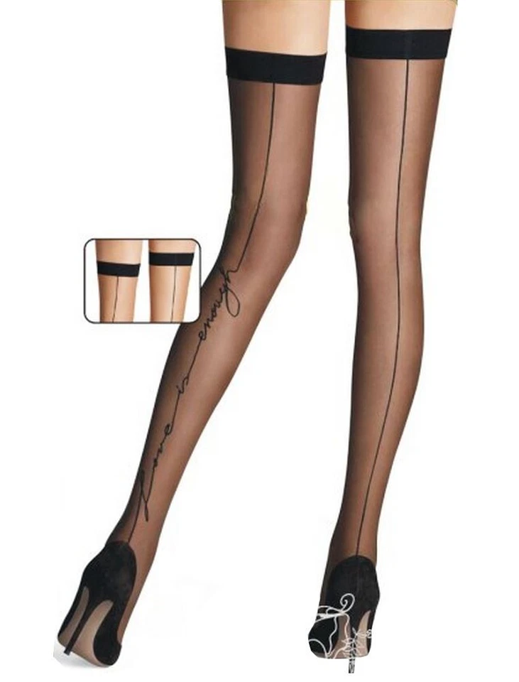 SeXy Damen Strapse Strümpfe Tattoo Halterlose Overknees Nylon Schwarz S/M - Bild 1 von 1