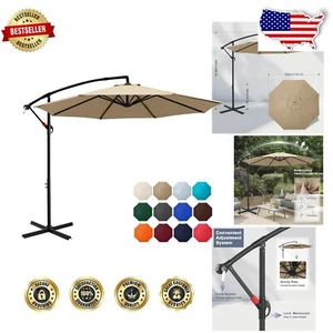 10FT Khaki Cantilever Patio Umbrella with Easy Crank – Elegant and Stable - Picture 1 of 9