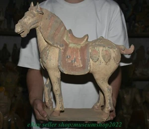 17.2" Old Chinese Tangsancai Pottery Paintings Fengshui Tang Steed Horse Statue - Picture 1 of 18