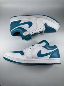 Nike 553558-174 Air Jordan 1 Low White/Aqua Tone/Celestial Gold - Picture 1 of 6