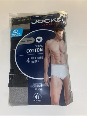 NEW JOCKEY Classics Full Rise Briefs 4 pair 100% Cotton Stay-New Size 34 - Image 1 of 3