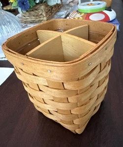 Longaberger 1995 Silverware Basket with Insert Wood Dividers 6" Vintage - Marked - Picture 1 of 11