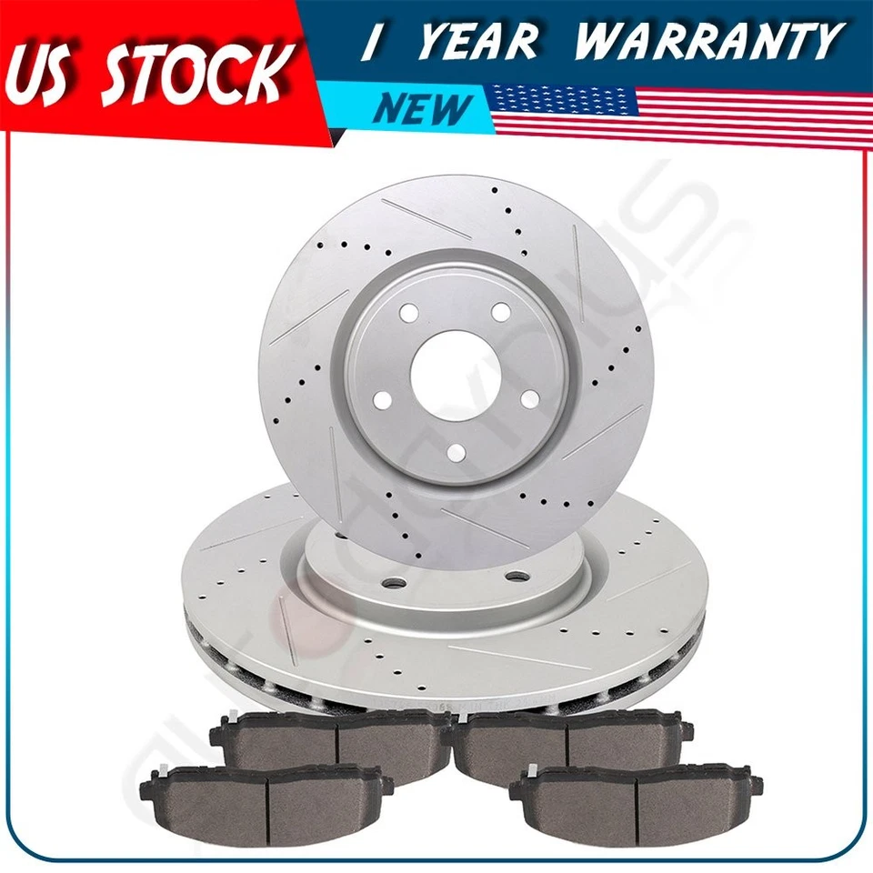 Front Drill Slott Brake Rotors Metallic Pad For 12-16 Chrysler Town & Country Foto 1 de 1