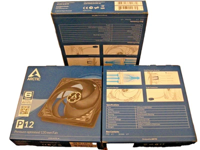 Three New Arctic P12 Pressure Optimised 12cm Case Fans Black ACFAN00118A Boxed - Image 1 of 4