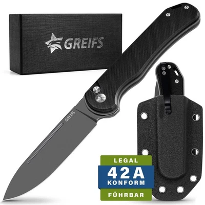 Klappmesser Paxos (Zweihandmesser) aus D2 Stahl mit Buttonlock und Kydexscheide - Bild 1 von 4