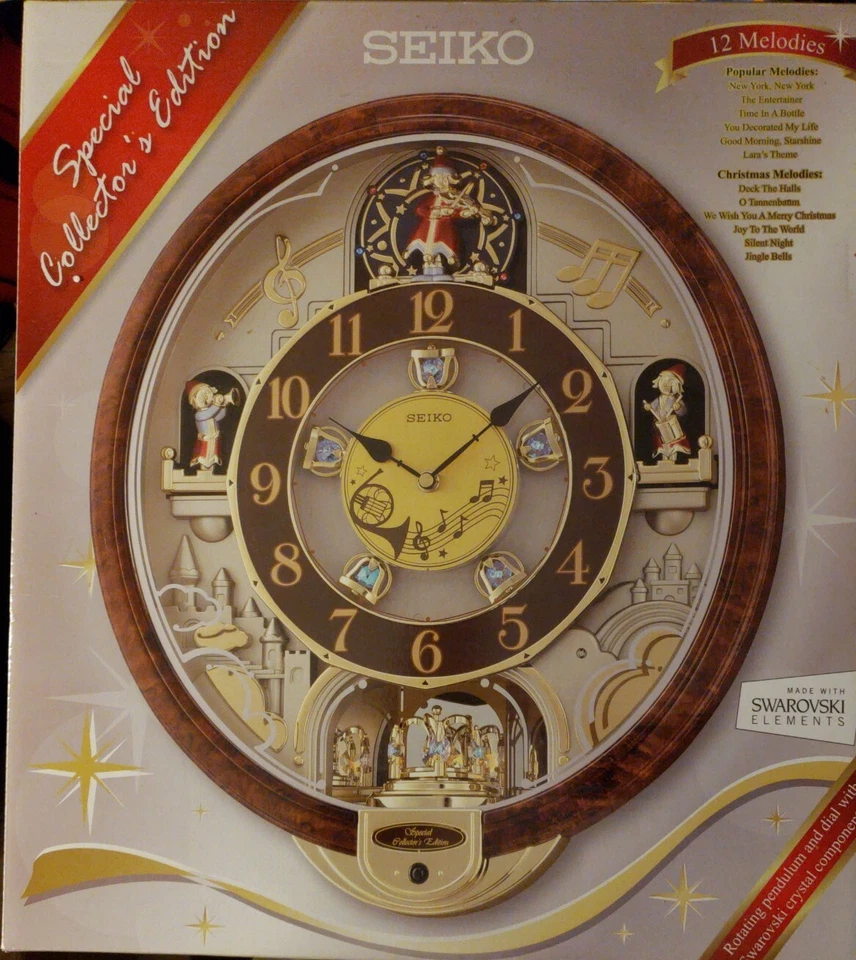 Seiko QXM481BR 12 Melodies in MOTINO Wall Clock Swarovski Crystals