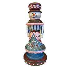Snowman Taper Candle Holder Queen of Hearts Christmas Patchwork Quilt Candle 
