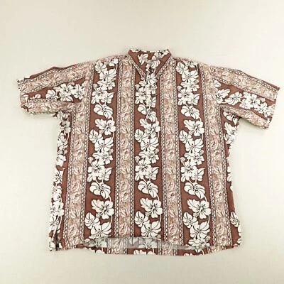 Camisa Hilo Hattie De Colección Para Hombres XL Marrón Blanco Hawaiano Floral Aloha Abotonada Foto 1 de 4