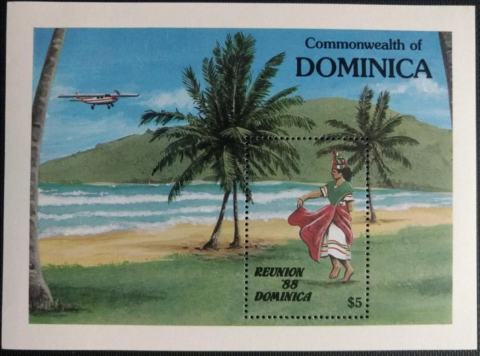 135.DOMINICA 1988 STAMP M/S REUNION, DANCE, COSTUMES,PLANES. MNH - Imagem 1 de 1