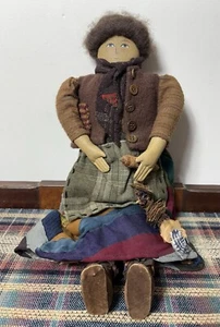 Vintage Original by Joyce Tapply Bingham - Primitive Stuffed Blue Eyes Rag Doll - Picture 1 of 19