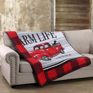 Farm Life Red & Black Plaid Quilted Throw Blanket 50"x60" - Picture 1 of 1