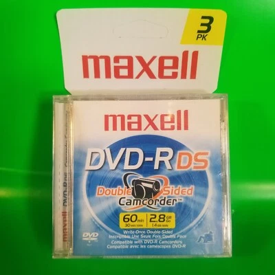 Maxell DVD-R DS 3 Pack Double Sided Mini Camcorder Discs 60min 2.8GB BRAND NEW - Image 1 of 4