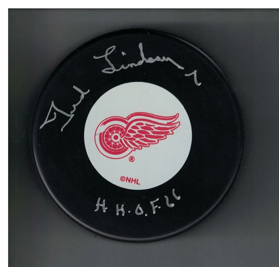 Хоккейная шайба с автографом Теда Линдсея из Detroit Red Wings Зал славы 66 - Изображение 1 из 1