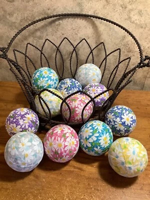12 Spring Daisies Rag Balls Farmhouse Tiered Tray Decor Bowl Basket Fillers, New - Image 1 of 2