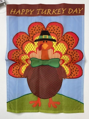 FELIZ DÍA DEL PAVO 12.5"x18" Apliques Decorativos Jardín Cosecha Bandera TOM TURKEY Foto 1 de 4