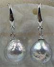 10-12Mm Gray Baroque Reborn Keshi Freshwater Pearl Dangle Silver Hook Earrings