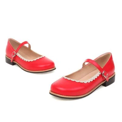 Женские Mary Jane пряжка комфорта круглый носок плоскостях туфли ремень большого размера моды - Изображение 1 из 4