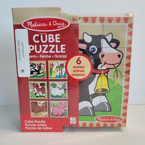 Cubo rompecabezas Melissa & Doug juguete de granja 6 escenas 16 bloques en bandeja de madera nuevo sellado - Imagen 1 de 6