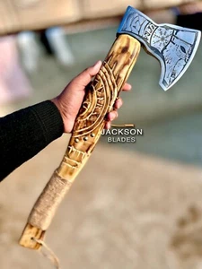 Hand forged Carbon Steel Viking Axe With Leather Sheath - Hunting Axe - Camping - Picture 1 of 5