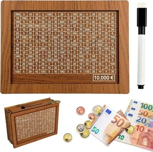 Spardose 10000 Euro aus Holz – Sparbox mit Zähler & Zahlen zum Ankreuzen - Bild 1 von 7