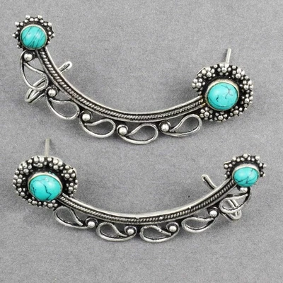 Ohrringe Ear Cuff Metall silber mit Stein Ohrmanschette Modeschmuck Boho Ethno - Bild 1 von 4