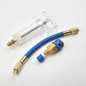 .A/C Oil And Dye Injector With R-134a Snap Quick-Coupler 1/4 SAE Hand Turn Hot. - Picture 1 of 24