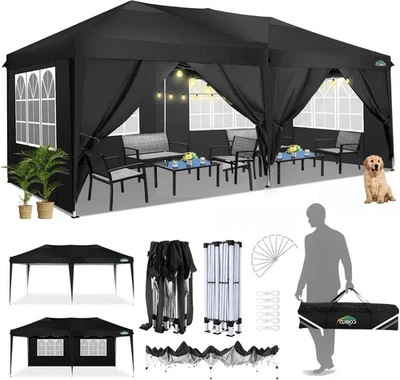 HOTEEL Pavillon Faltpavillon 3x6m Wasserdicht mit 6 Seitenteilen & Fenstern Partyzelt\