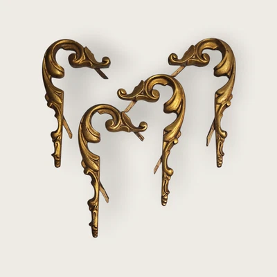 SET QUATTRO FREGI Dorati Legno Decorazione Arredo Vintage Stile Luigi XV Barocco - Immagine 1 di 4