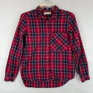 Zara Girls Red Plaid Button Up Long Sleeve Shirt with Pocket Cotton Size 13/14 - Picture 1 of 10