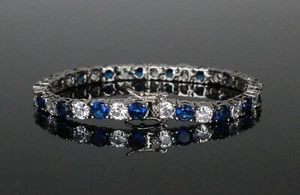 4 mm weiß/blau marineblau Saphir Kristall Tennis Armband Labor Sim. VVS1 Diamanten - Bild 1 von 6