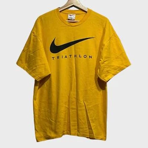 Vintage Team Nike Endorphin Triathlon Big Swoosh Yellow Tee T Shirt Large L - Picture 1 of 5