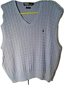 Suéter POLO Ralph Lauren Azul Océano Sin Mangas Cuello en V Algodón Tejido con Cable Talla XL - Imagen 1 de 4