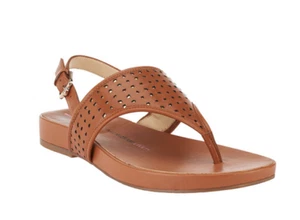 Isaac Mizrahi Live! Leather Cutout Sandals TAN/GOLD 9M - Picture 1 of 3