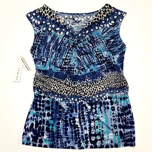 Blusa túnica tribal para mujer L azul hielo leopardo cuello en V pulóver poliéster elástico - Imagen 1 de 11