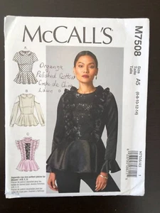McCalls 7508 Sewing Pattern Peplum Ruffle Top Blouse Shirt UNCUT Sizes 6-14 - Picture 1 of 2