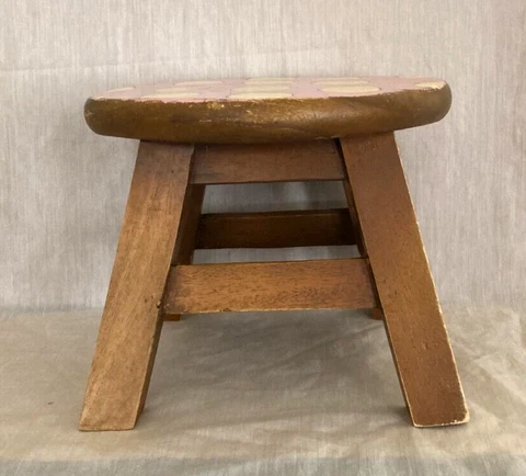 Antique Vintage Arts Crafts Mission Style Soid Wood Round Stool - Rare!! Cover