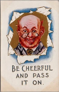 um 1910 antike Gruß Postkarte Hässlicher Mann mit Brille #3417 - Bild 1 von 2