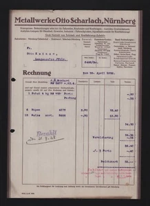 NÜRNBERG, Rechnung 1928, Metallwerke Otto Scharlach Fahrrad-Beleuchtung Kfz - Bild 1 von 1