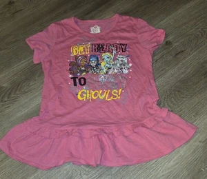 Monster High Shirt Girls Size XL Pink Ruffle Graphic Print Peplum Top - Picture 1 of 7