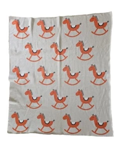 NEW Indus ROCKING HORSE Baby Blanket Cotton 80x100 Approx Beige Orange Sleep - Picture 1 of 3
