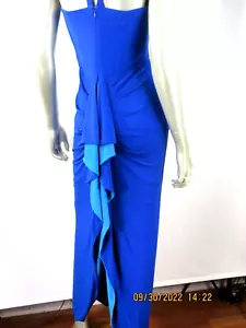 DECODE 1.8 SZ 4 Poly/Spande 2 Shades of Blue Tight Sexy Back Vent Bow Long Dress - Picture 1 of 12