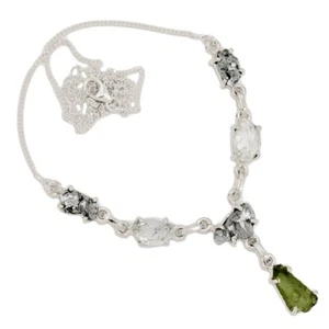 Collar de plata 925 con diamantes de moldavita y Herkimer checos genuinos naturales SN19074 - Imagen 1 de 1
