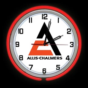 15" Allis-Chalmers Logo Sign Red Double Neon Clock Man Cave - Picture 1 of 2